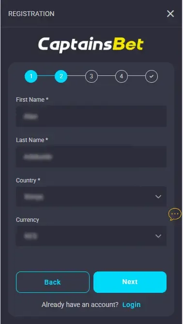Filling In Personal Information on CaptainsBet