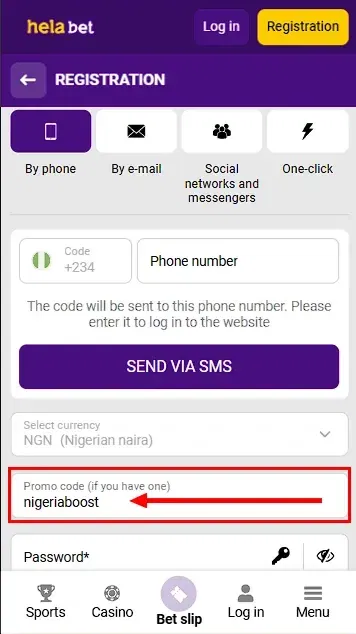 Helabet Promo Code Field