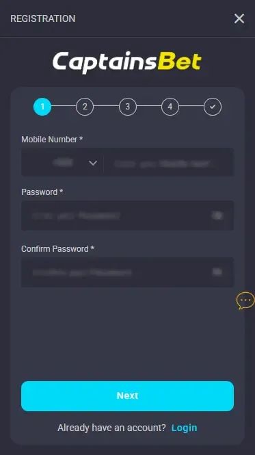 Registration in the Captainsbet Mobile App