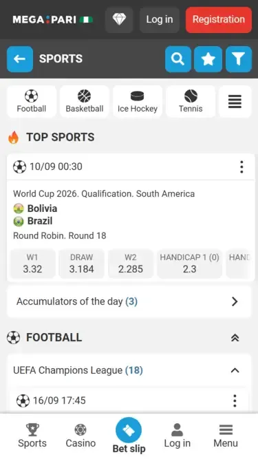 Megapari Live Sport in the App
