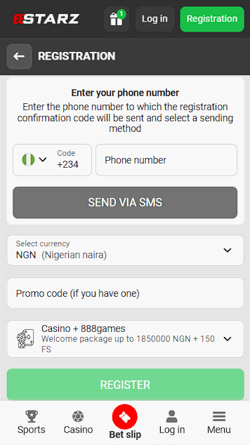 888Starz Registration Form Via Phone Number