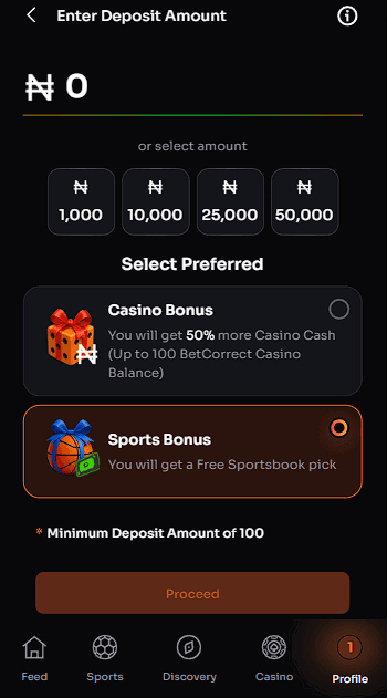 Making Deposit BetCorrect Form