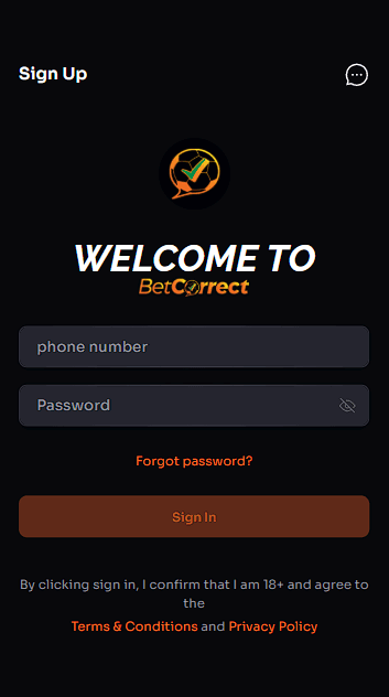 BetCorrect Sign In