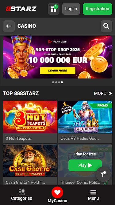 888Starz Casino in the App