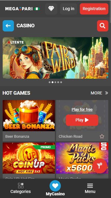 Megapari Casino Games in the App