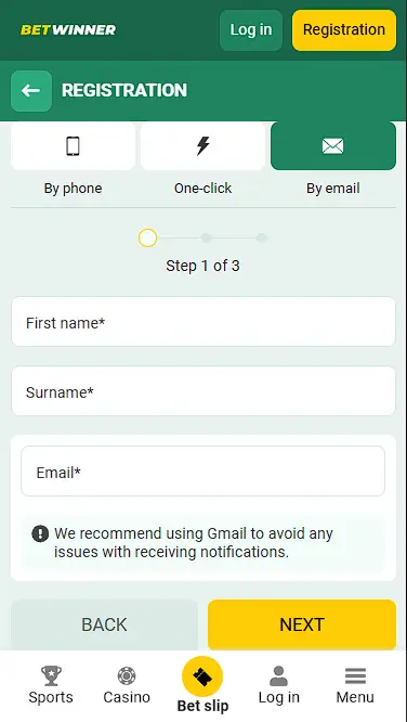 Betwiner Simple User Registration