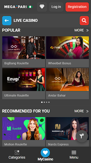 Megapari Live Casino Games in Nigeria