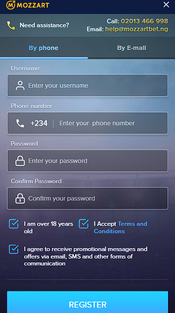Registration Process on Mozzart