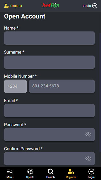Bet9ja Registration in the Android App