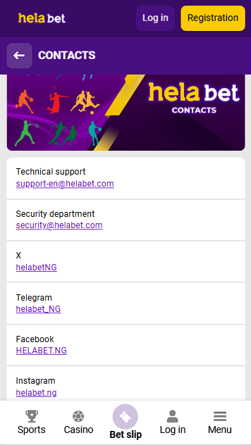 Helabet in-app Customer Support