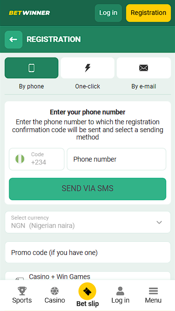 Betwinner Casino Registration Form