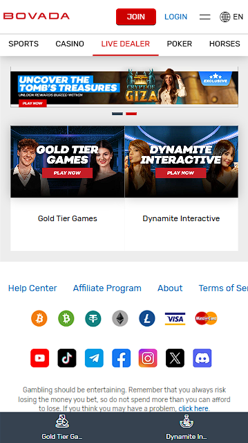 Bovada Live Casino Games