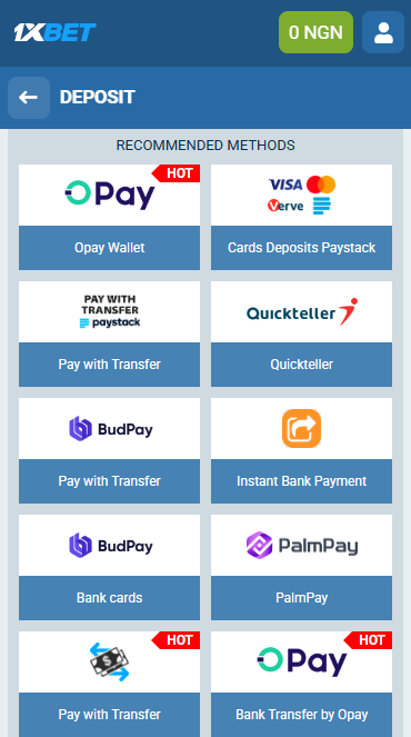 1xBet Deposit Methods
