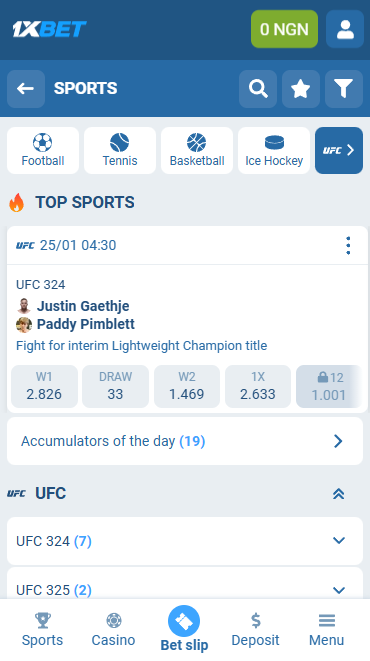 1xBet UFC Section