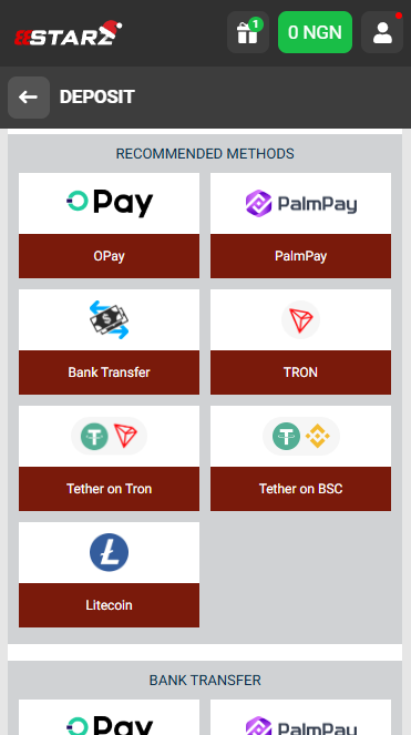 888starz Deposit Methods
