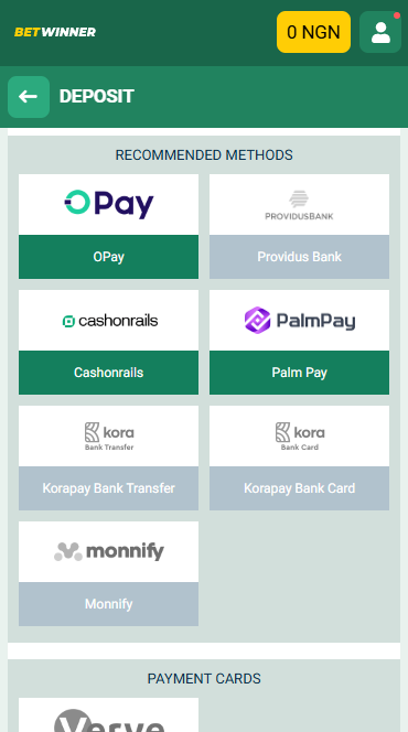 Betwinner Deposit Methods
