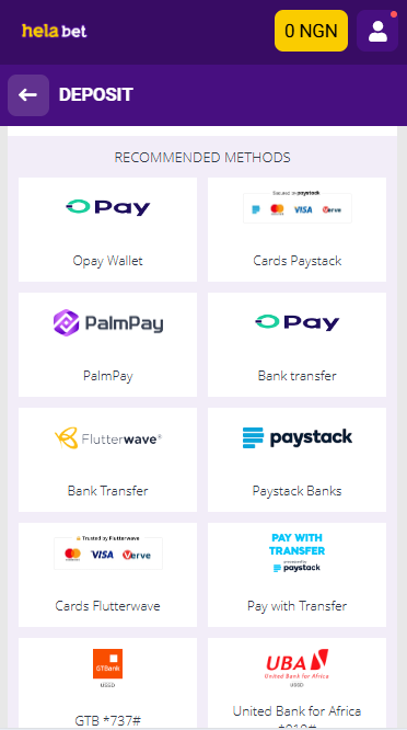 Helabet Deposit Methods