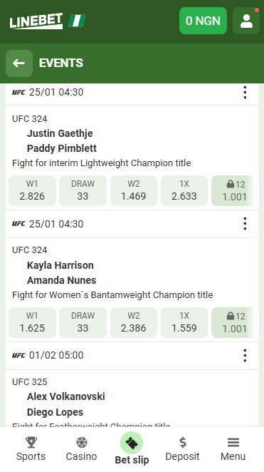 Linebet UFC Section
