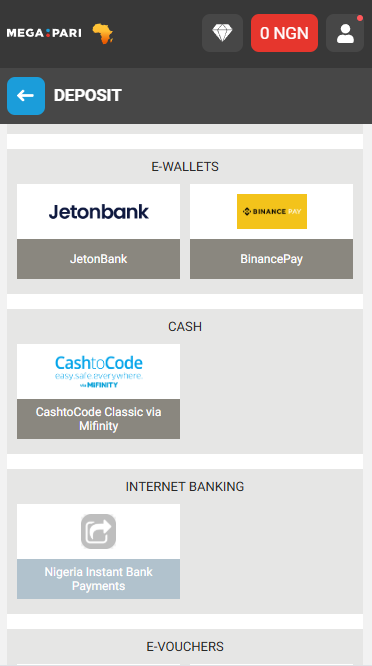 Megapari Deposit Methods
