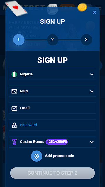 Mostbet Registration Form