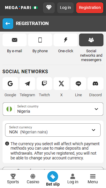 Sign Up with Megapari
