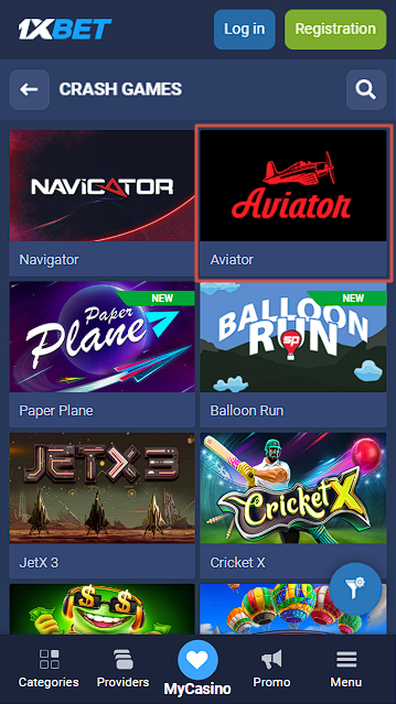 1xBet Aviator Mobile Navigation
