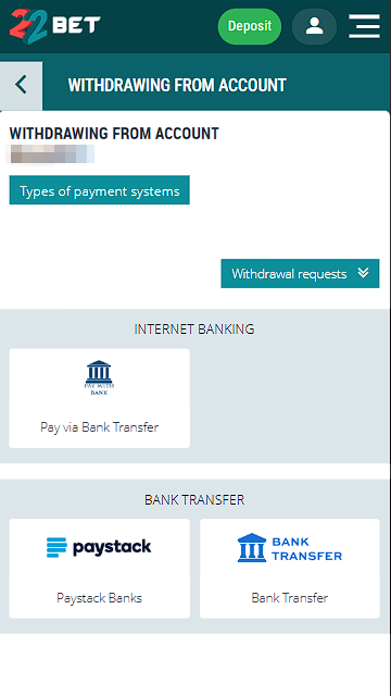 22Bet Withdrawal Methods