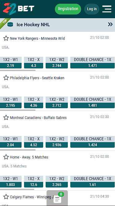 22bet NHL Sportsbook