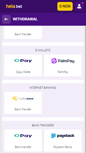 Helabet Withdrawal Methods