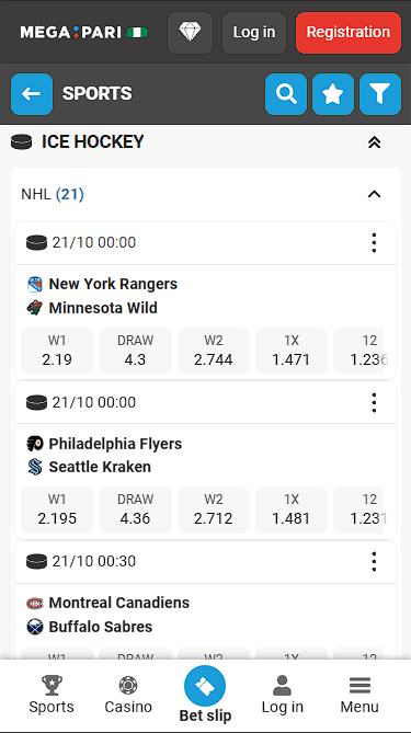 Megapari NHL Bets in Nigeria
