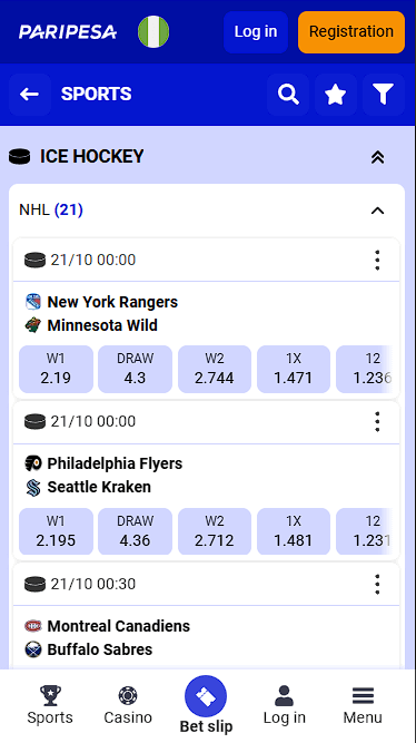 Paripesa NHL Bets