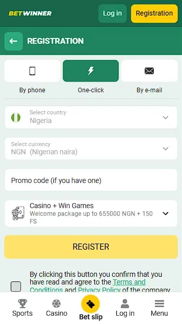 Betwinner Casino Registration Process