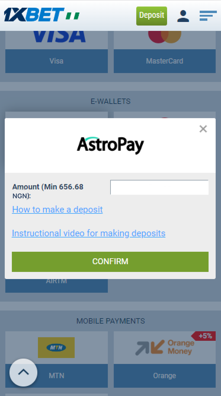 AstroPay at 1XBET
