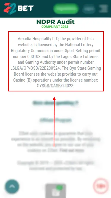 22Bet – National Lottery Regulatory Commission License Number