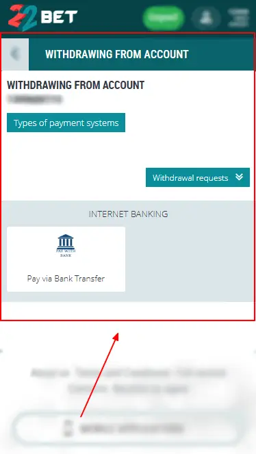 22Bet – Withdrawal System Form