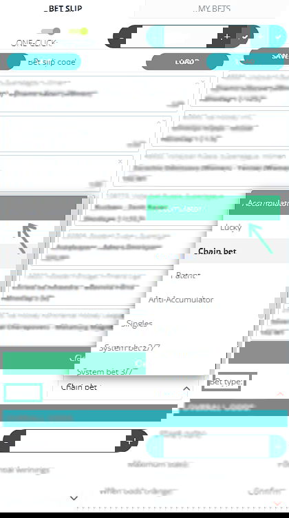 22bet type choice menu: accumulator