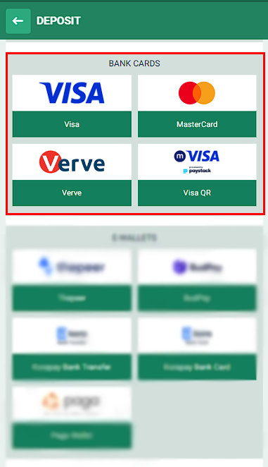 Credit card at Betwinner