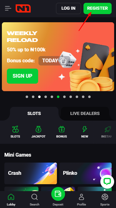 Registration at N1bet