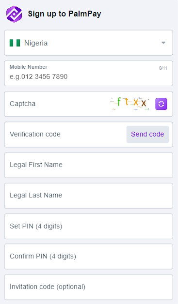 PalmPay registration