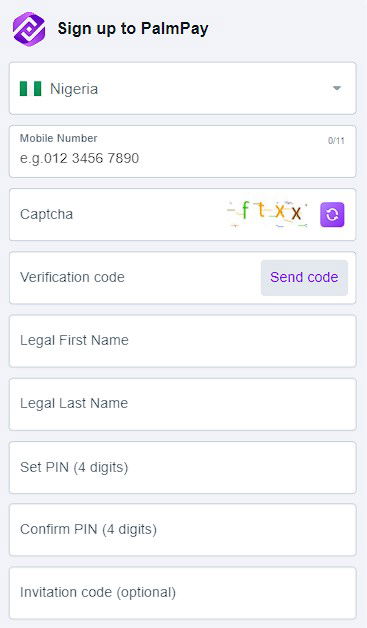 PalmPay registration