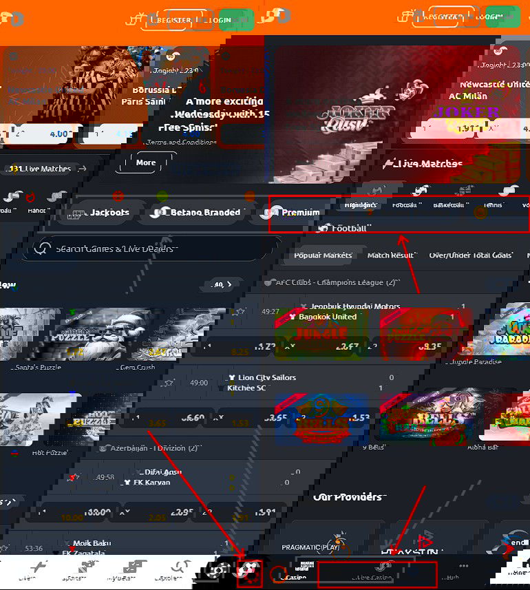 Casino on Betano's website