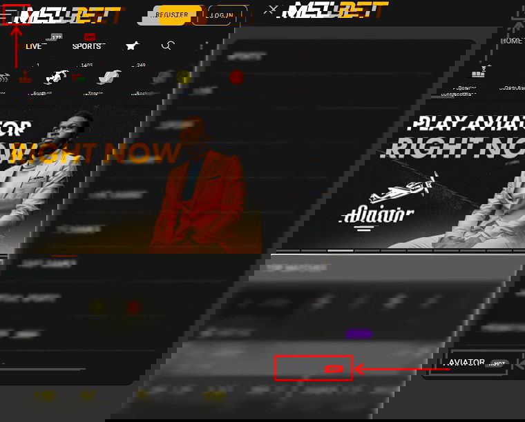 Aviator game at Melbet website