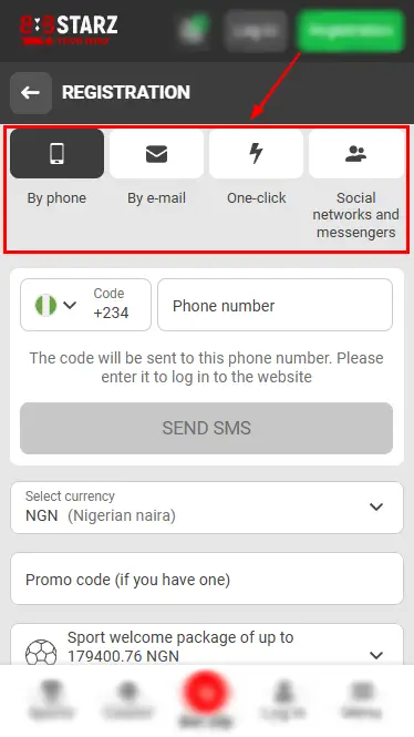 888Starz Registration Form