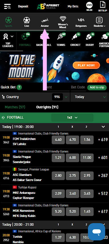 Afribet aviator register