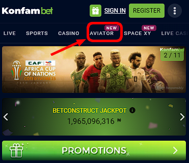 Aviator game at Konfambet