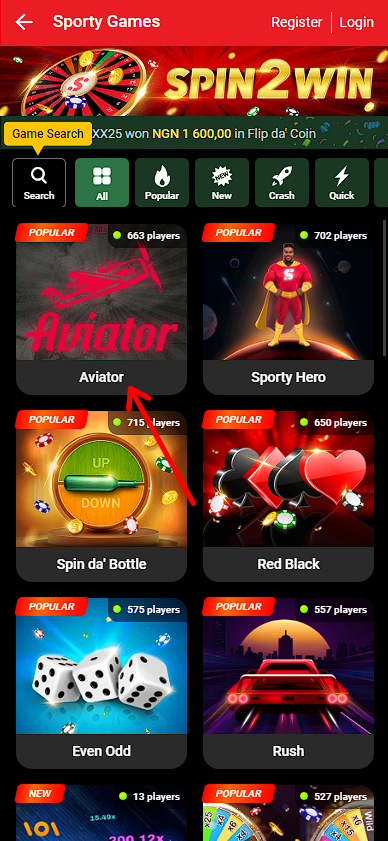 Aviator on SportyBet mobile version