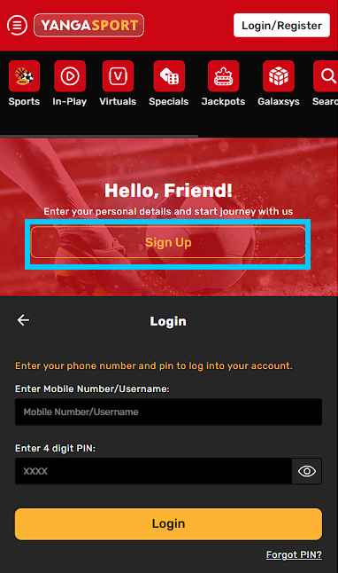 Sign Up button