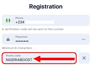 1win Registration form Nigeria