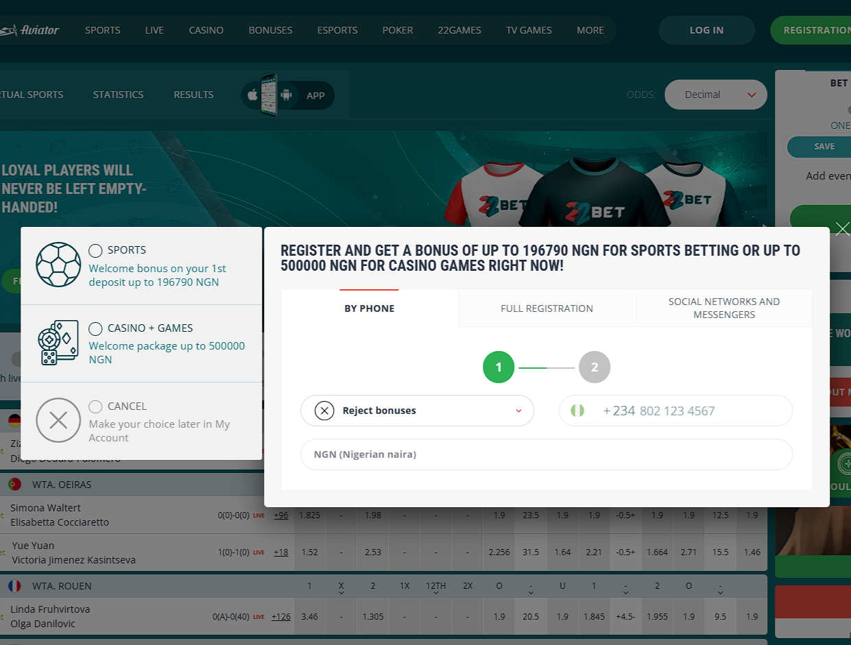 22bet Nigeria Registration