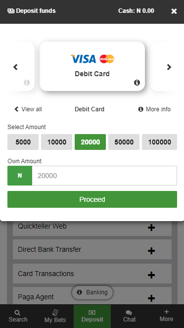 Deposit to Betway account